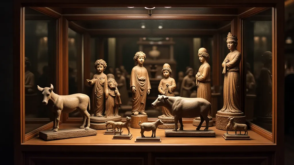 Display of antique wood carvings