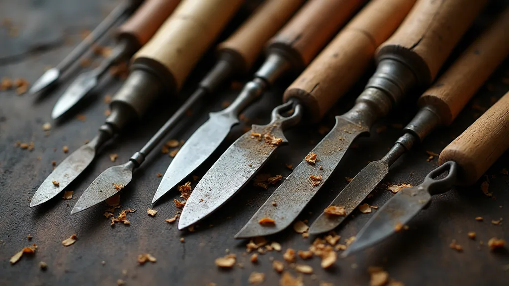Antique wood carving tools collection