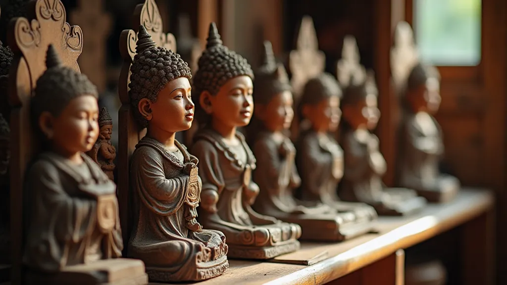 Display of antique wood carvings