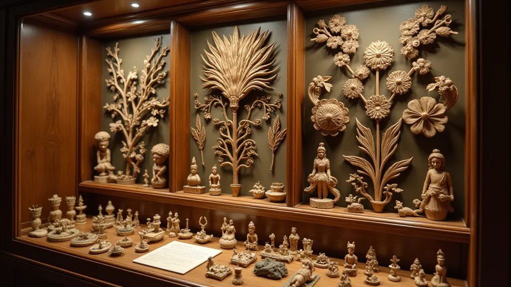 Display of antique wood carvings