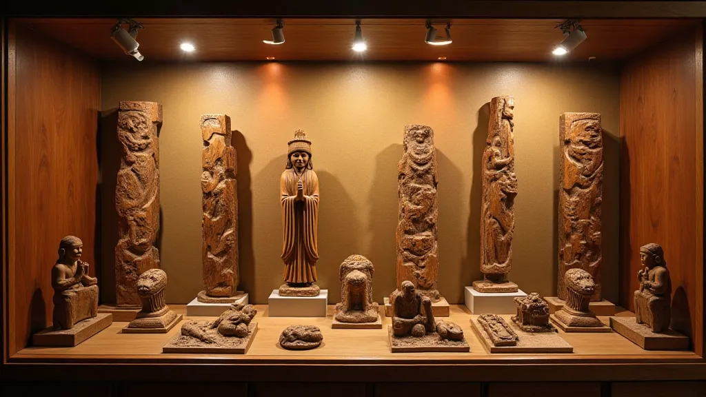Display of regional wood carvings.