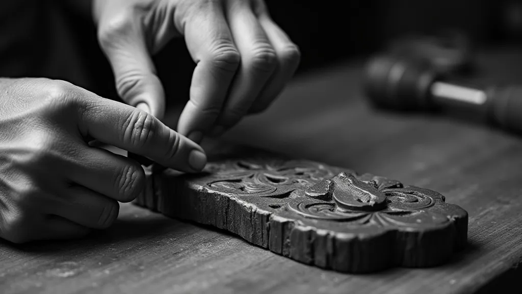 Wood carving master's hands