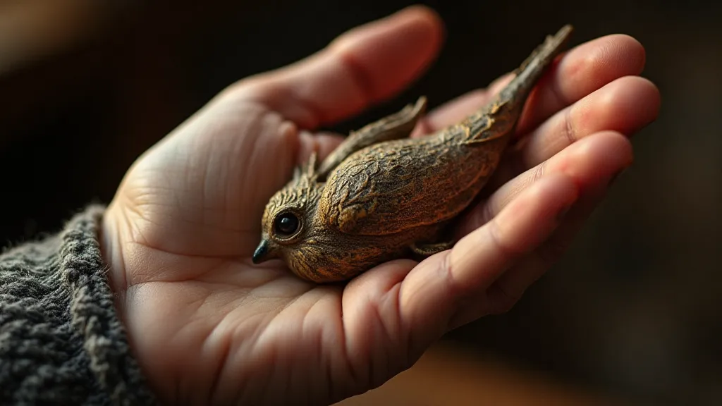 Hand holding an antique wood carving