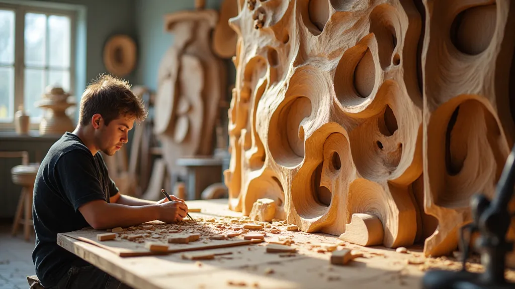 Modern woodcarver in their studio.