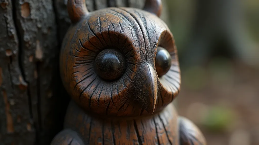 Stylized wooden owl carving
