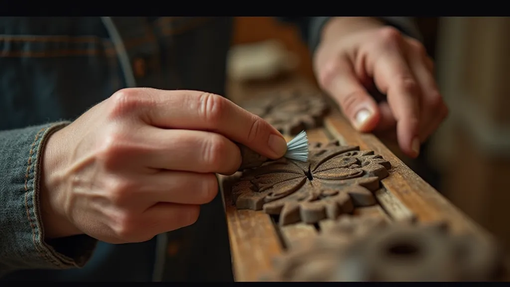 Craftsman restoring a wood carving