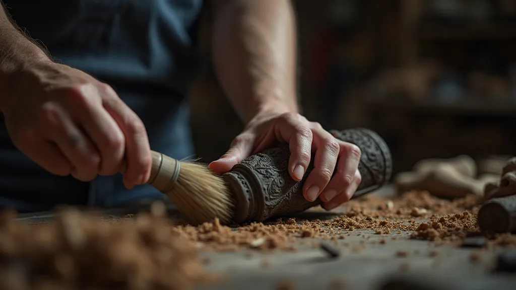 Craftsman restoring a wood carving