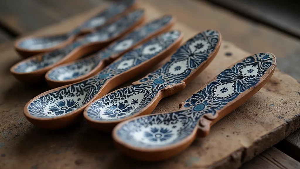 Russian wooden spoons with Gzhel-inspired carving